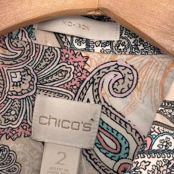 Chicos 2 No-Iron Paisley Button-Down Shirt Size large Womens tunic blouse - Picture 7 of 15